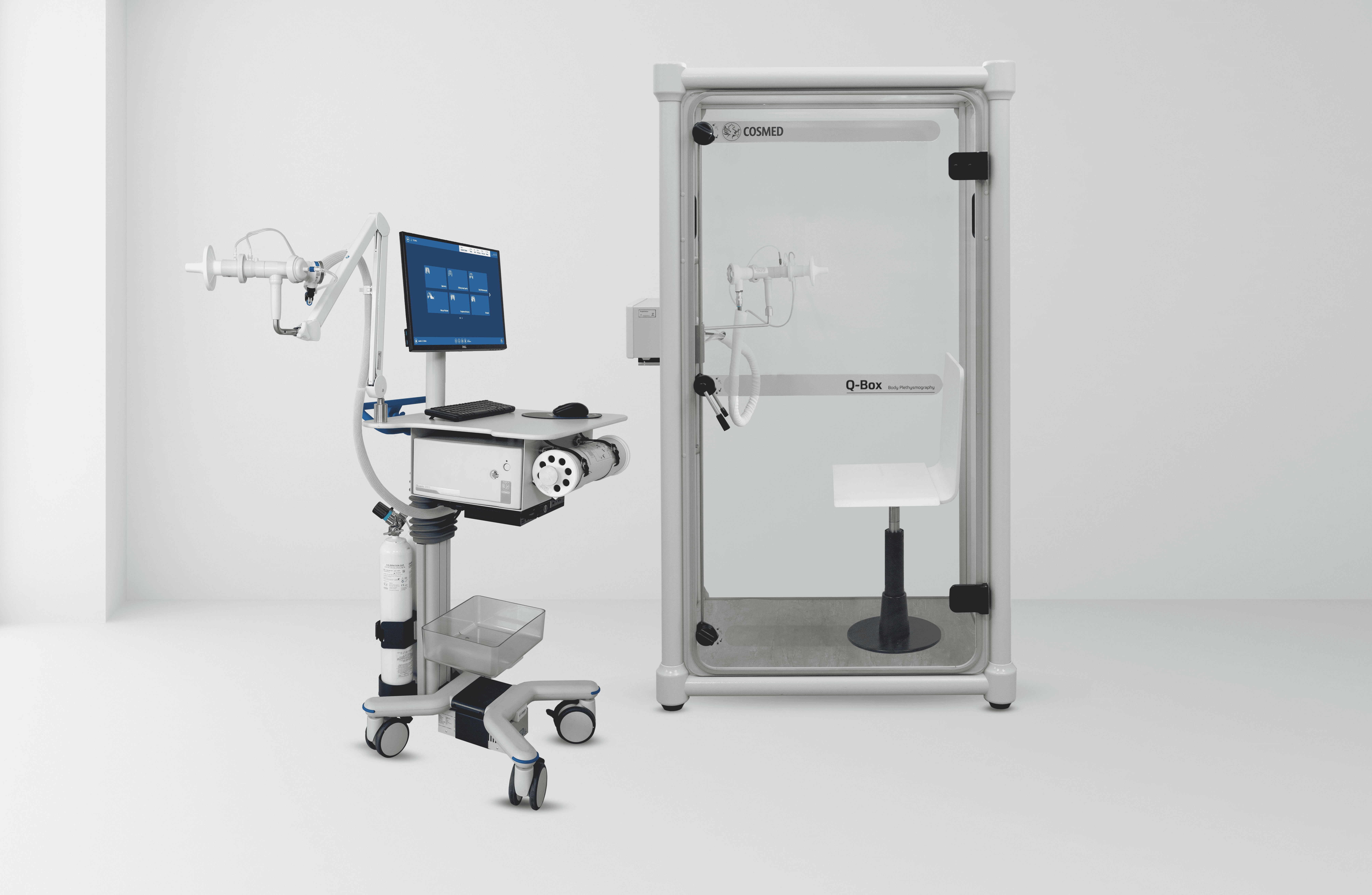 Medical ventilator and isolation chamber for hospital respiratory care.