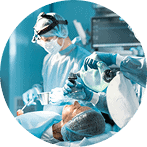 Advanced surgical team performing a complex operation in a modern hospital operating room.