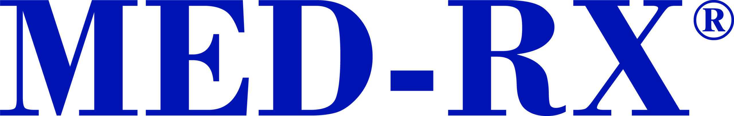 MED-RX logo with bold blue text on a white background.