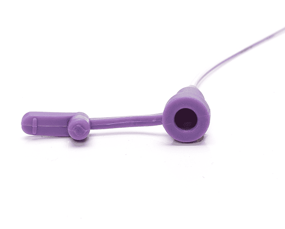 Purple earplug for hearing protection and noise reduction.